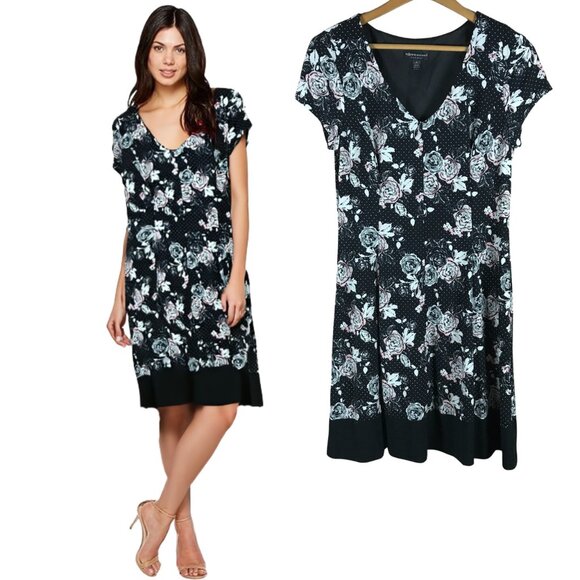 CONNECTED Short Sleeve Rose Floral Shift Dress Size 6 - Picture 1 of 8